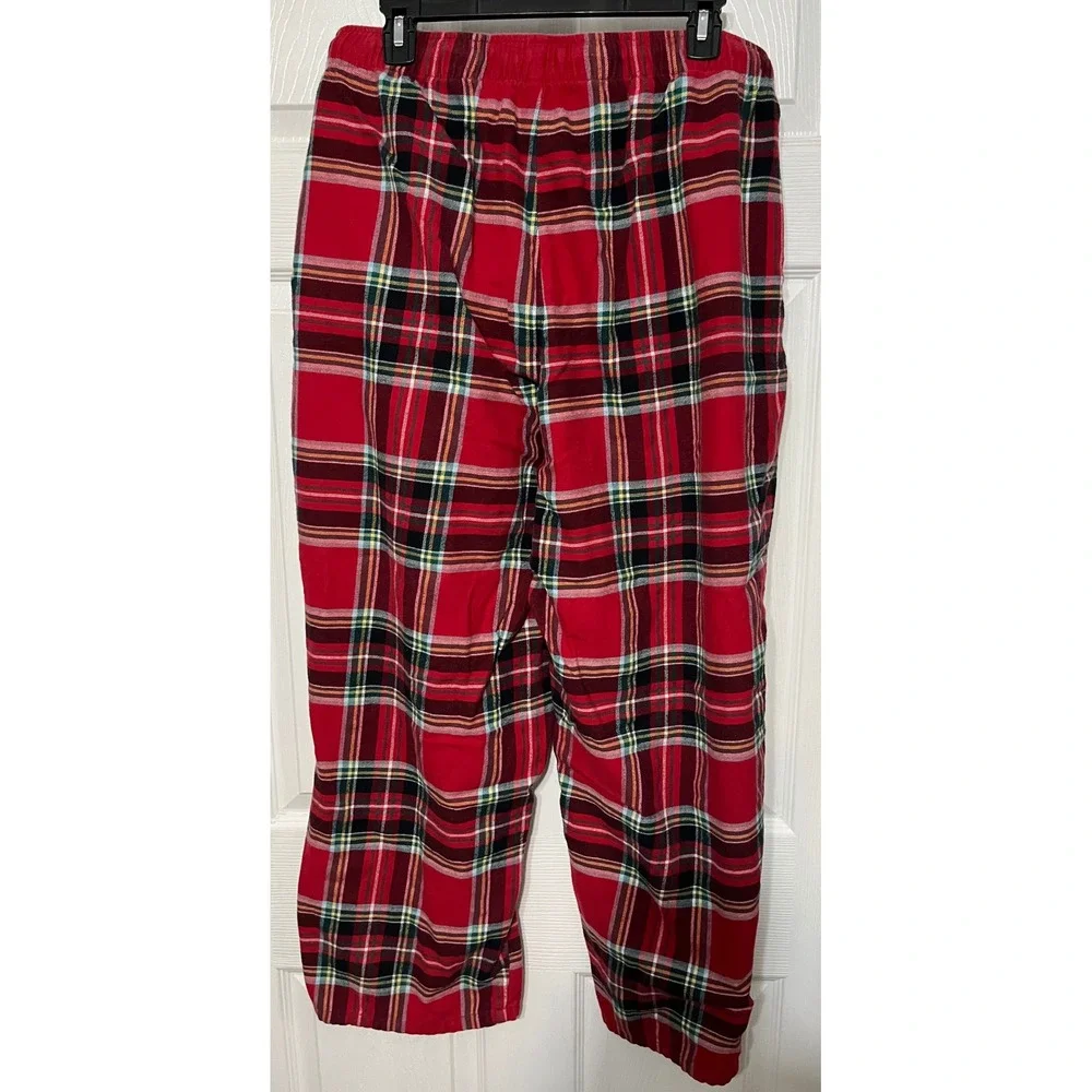 Lands' End XXL Mens Red Plaid Flannel Pajama Pants Elastic Waist Drawstring‎